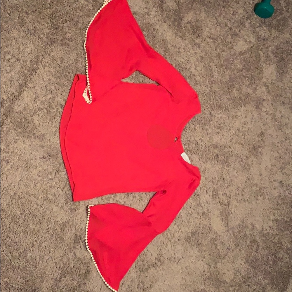 Linen flared red Shirt with white lace.